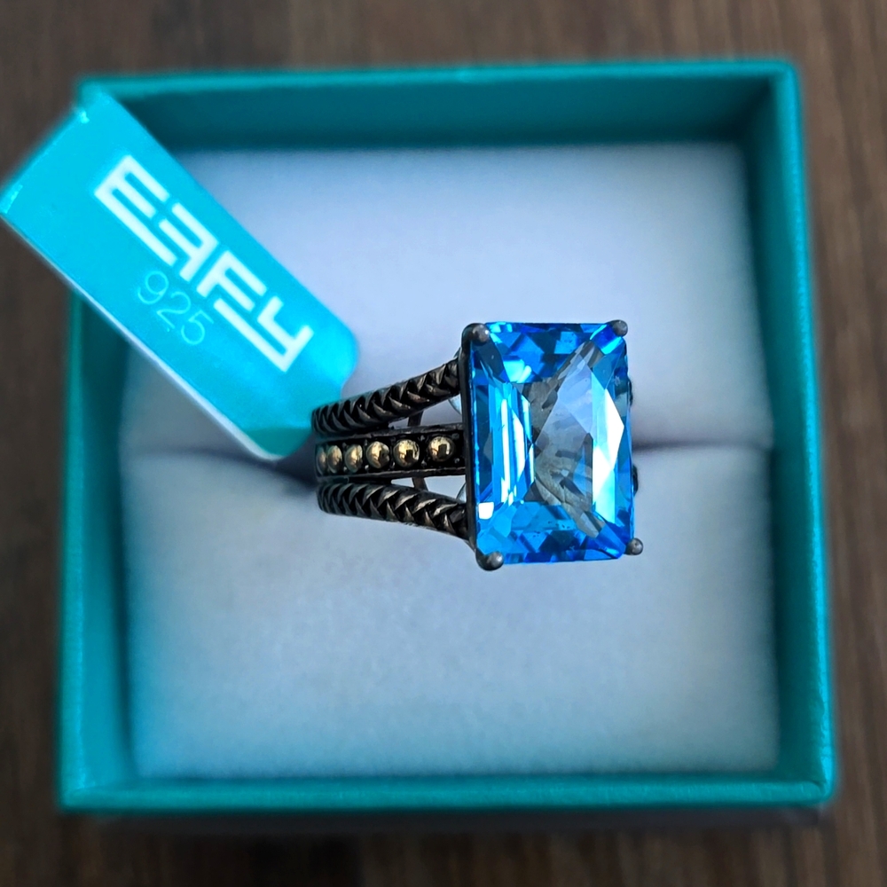 Effy 925 Sterling Silver 18K Yellow Gold Blue Topaz ring